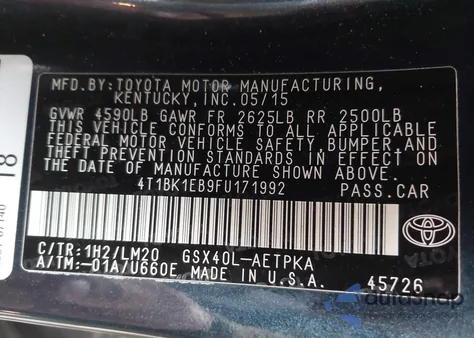 2015 Toyota Avalon Limited from USA, damaged, VIN 4T1BK1EB9FU171992